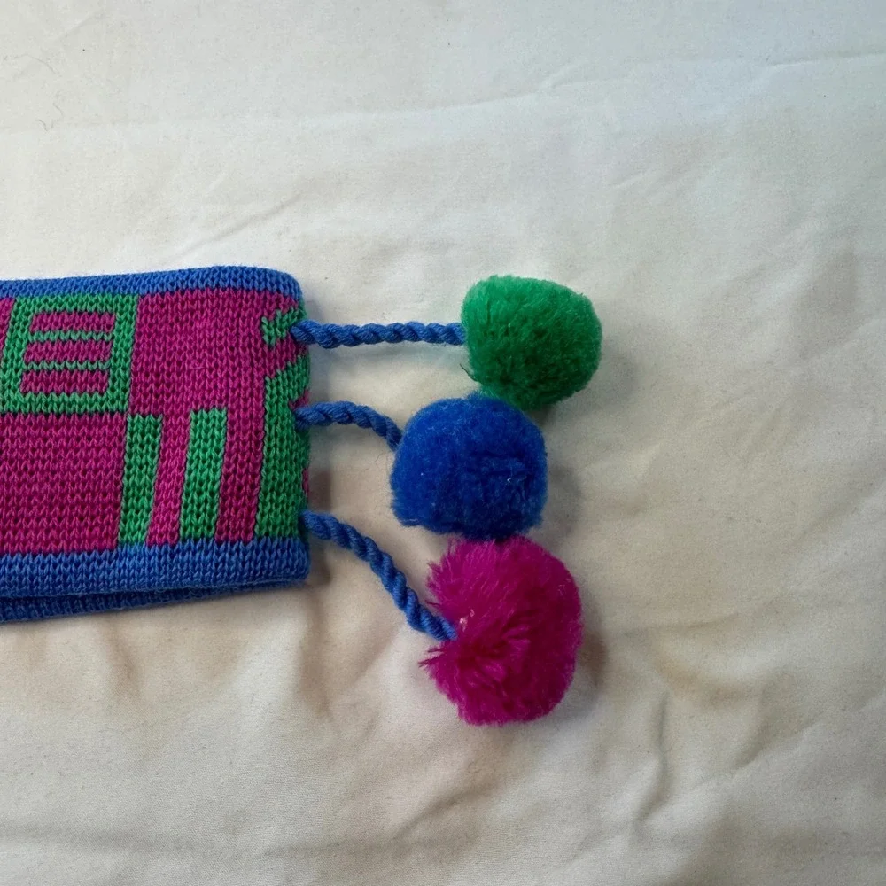 Hanna Anderson Wool Knit‎ Headband Ear Warmer Pom Poms Blue Pink Green